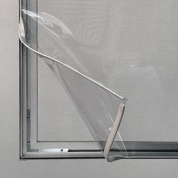 Skiljevägg av Aluminium Stretchframe med Glasklar Banner